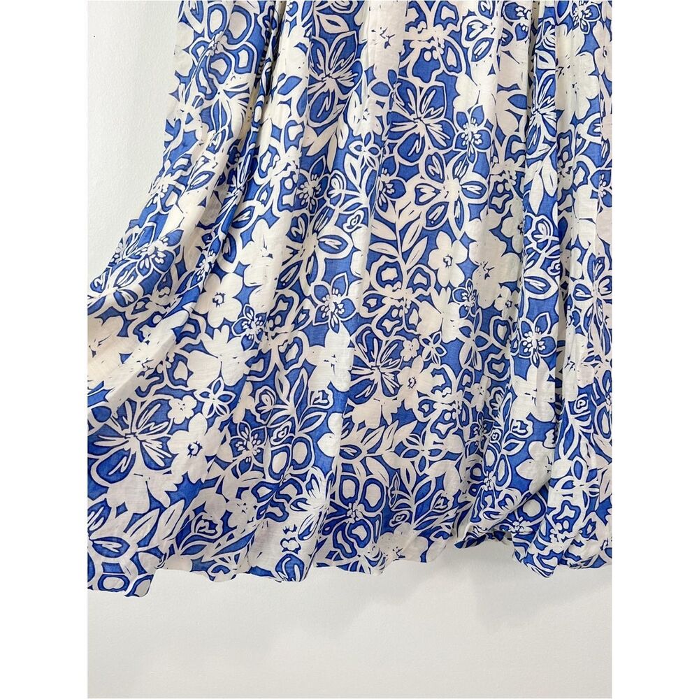 Current Air Blue White Floral Balloon Hem Midi Dress Smocked Waist Pockets Sz M - Picture 9 of 12